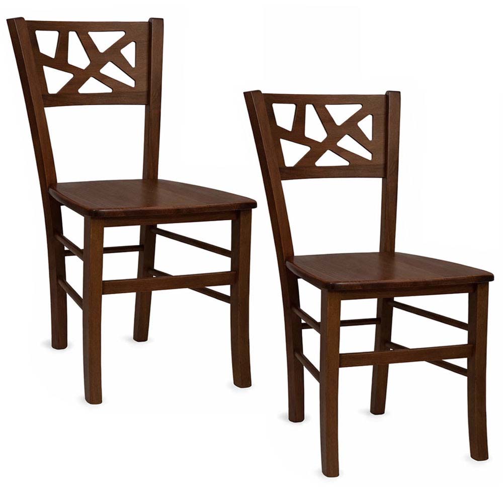 Sedie sala da pranzo sissy set da 2 in legno noce scuro con seduta in massello.